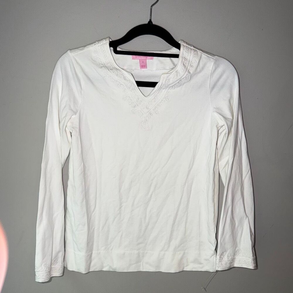Lilly Pulitzer long sleeve cotton white embroidered tunic top girls size 12